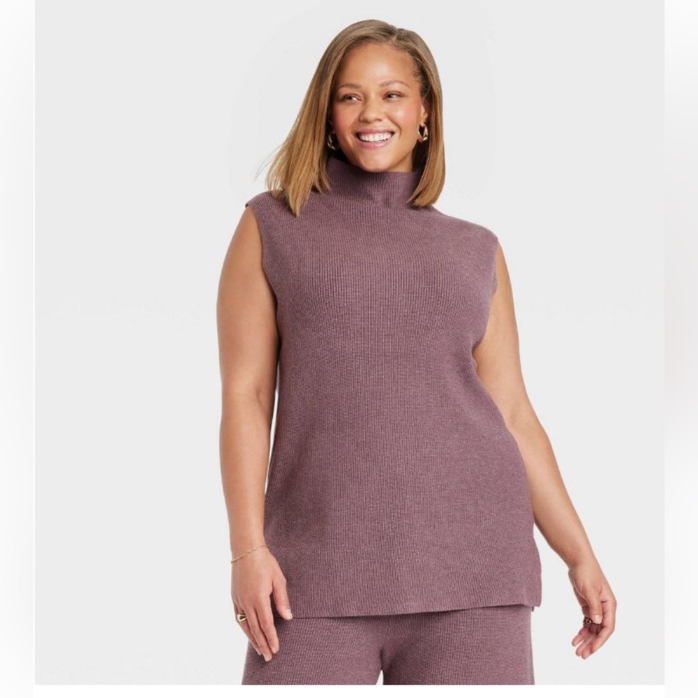 Women's Mock Turtleneck Ribbed Sweater Vest